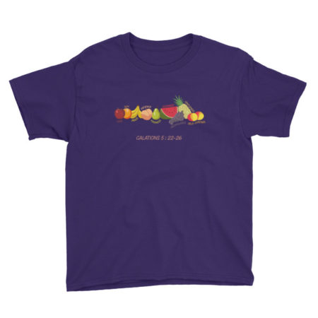 Wearing Christian Galatians t-shirt - purple
