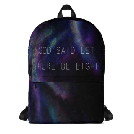 Wearing Christian Genesis back pack