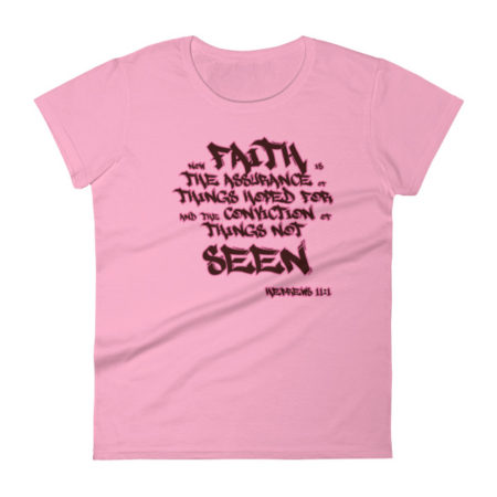 Wearing Christian Faith t-shirt - pink
